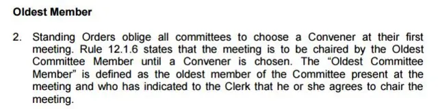 Scottish parliament explanation on the oldest member chairing the meeting