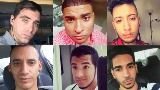 Clockwise from top left: Orlando shooting victims Edward Sotomayor, Stanley Almodovar, Luis Omar Ocasio-Ocampo, Juan Ramon Guerrero, Luis Vielma and Eric Ivan Ortiz-Rivera