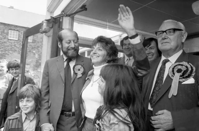 Clement Freud celebrates winning the Isle of Ely seat