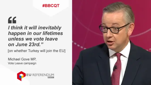 Michael Gove saying I think it will inevitably happen in our lifetimes unless we vote leave on 23 June.