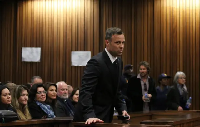 South African Paralympian Oscar Pistorius attends the third day of his hearing at the Pretoria High Court for sentencing procedures in his murder trial in Pretoria on June 15, 2016