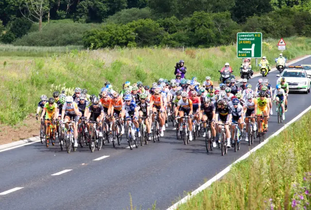 Women's Tour cyclists in Blythburgh