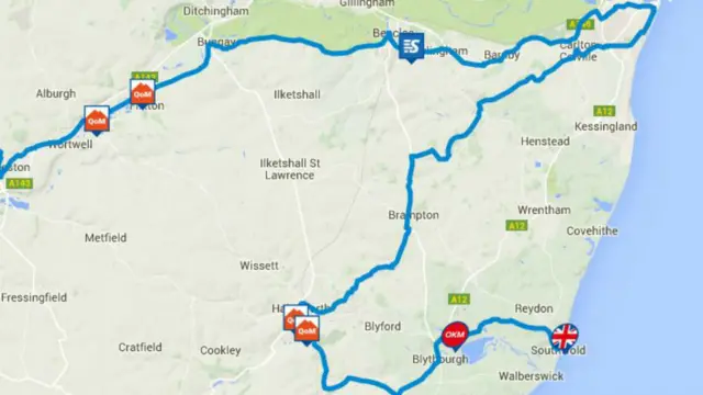 Women's Tour route