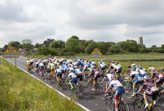 Women's Tour cyclists in Blythburgh