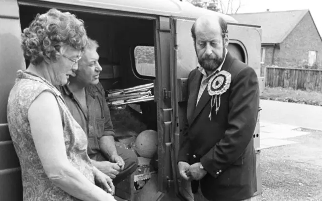 Clement Freud campaigning in Ely in 1973