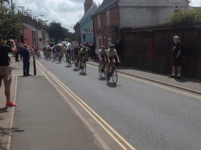 Riders enter Lower Olland Street in Bungay