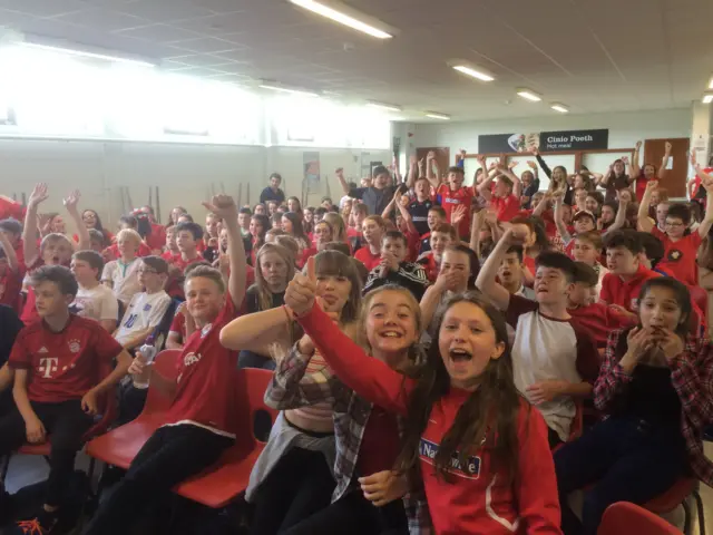 Pupils at Ysgol David Hughes, Porthaethwy, on Anglesey, north Wales