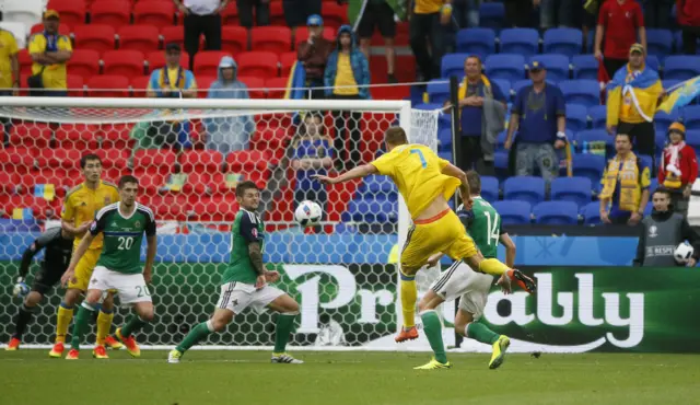 Andriy Yarmolenko shoots towards goal