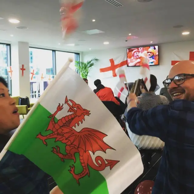 Welsh flag among the English flags