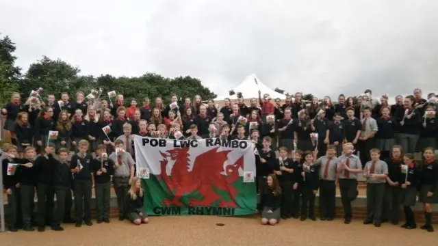 Pupils with Welsh flag