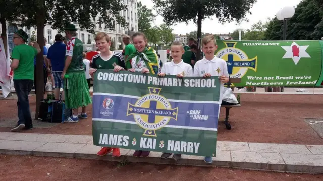 Harry,Ruby,Kyle and James Mullan in Lyon supporting NI