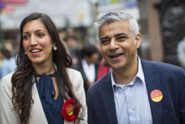 Labour"s MP candidate for Tooting Dr Rosena Allin-Khan (L) and London Mayor Sadiq Khan (R)