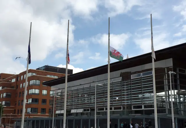 Flags at half mast at Welsh Assembly