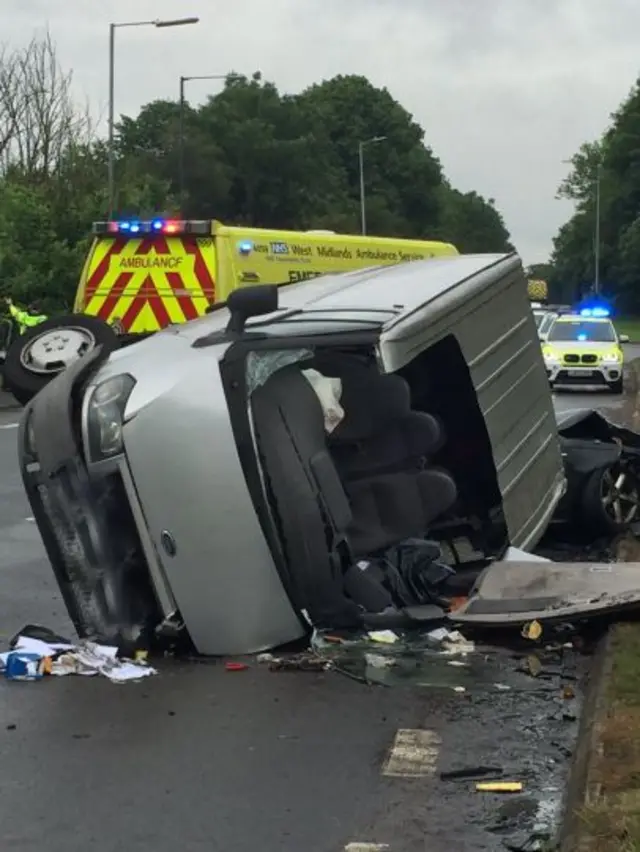 Van on its side