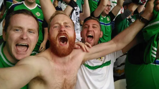 Niall Nixon, John Nixon and Jonny Houston at the Northern Ireland match against Ukraine