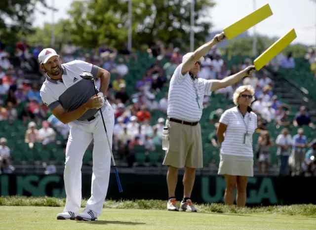 Sergio Garcia watches his tee shot