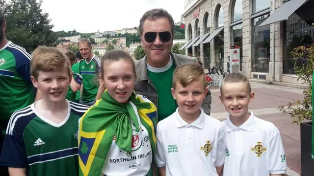 Harry,Ruby,James and Kyle Mullan with James Nesbitt in Lyon