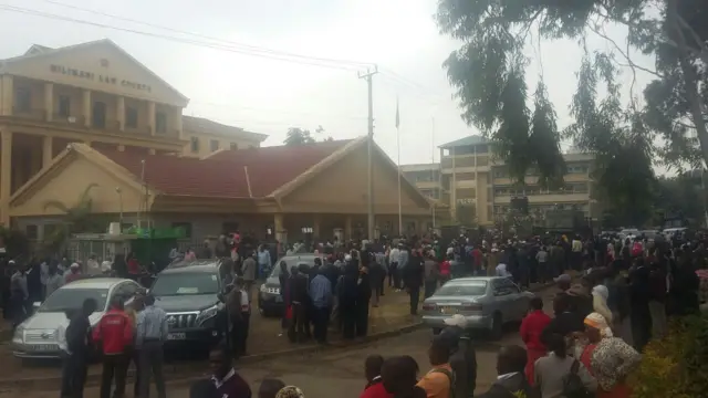 Supporters outside court