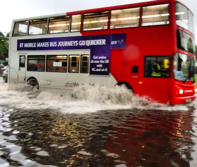 bus caught in floods