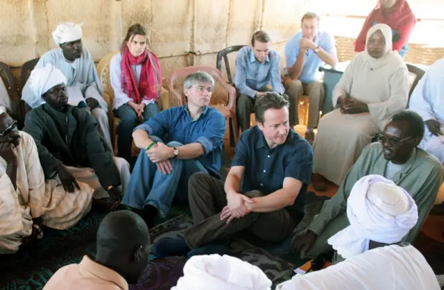 Jo Cox with Andrew Mitchell and David Cameron in Darfur