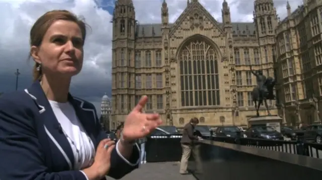 Jo Cox MP outside Houses of Parliament