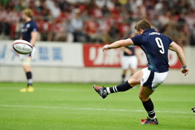 Greig Laidlaw scores a penalty for Scotland