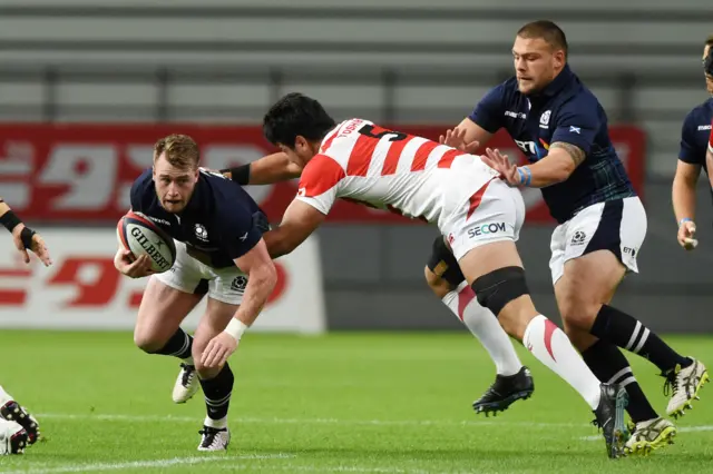 Stuart Hogg playing for Scotland against Japan