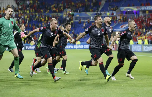 Albania players celebrate