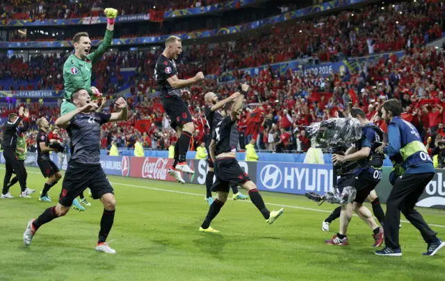 Albania players celebrate