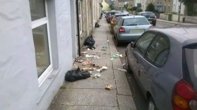 Rubbish on pavement