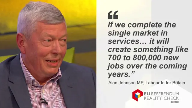 Alan Johnson saying: if we complete the single market in services… it will create something like 700 to 800,000 new jobs over the coming years