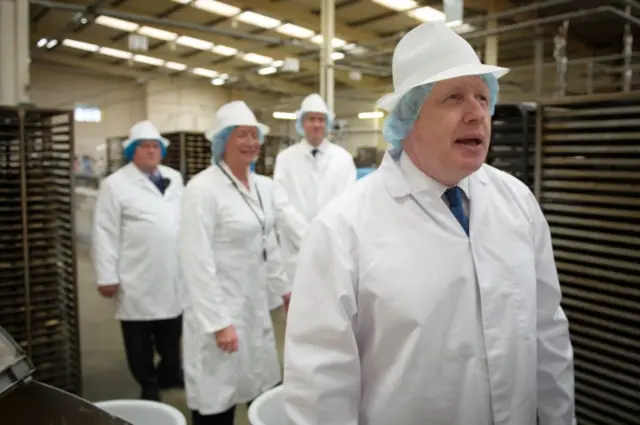 Boris Johnson on a visit to Farmhouse Biscuits in Lancashire on 2 June