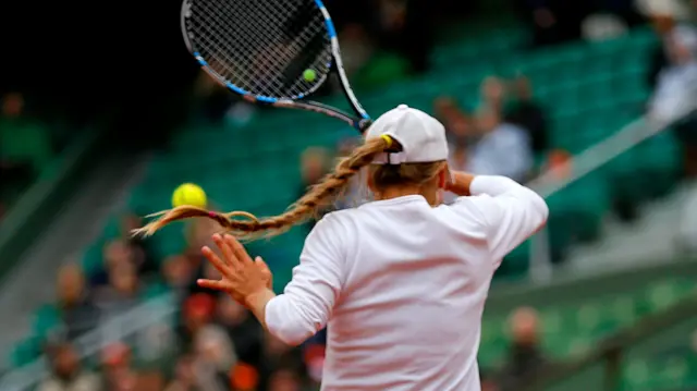 Yulia Putintseva of Kazakhstan hits a forehand