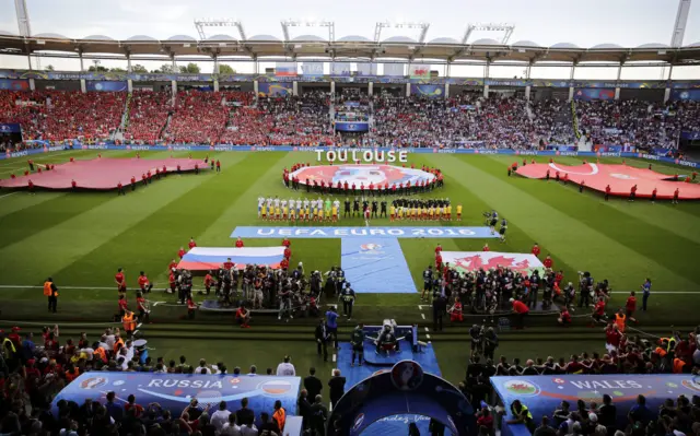 Player line up ahead of the match