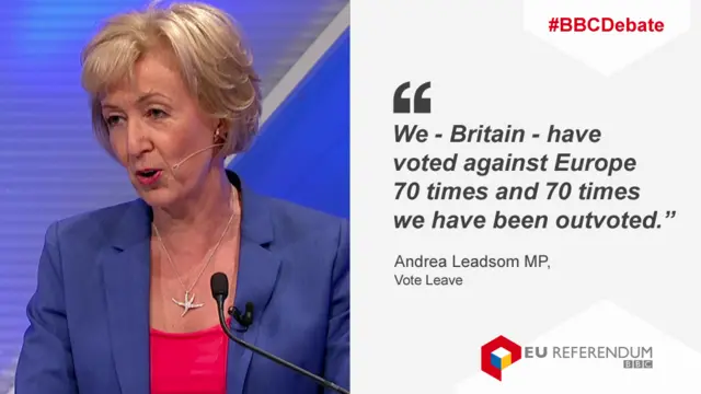 Andrea Leadsom talking about how many times we have been outvoted