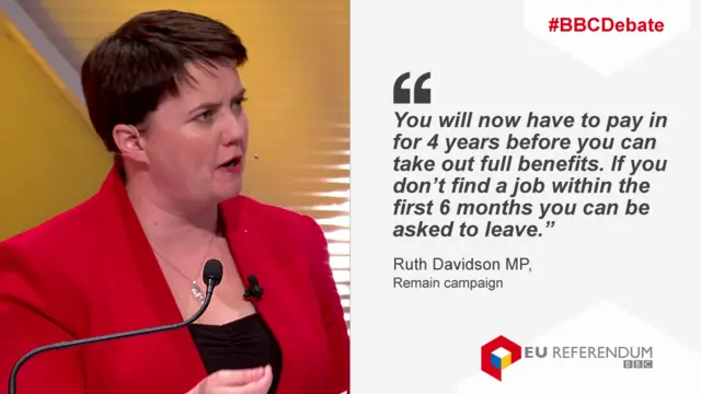 Ruth Davidson talking about benefits for EU migrants