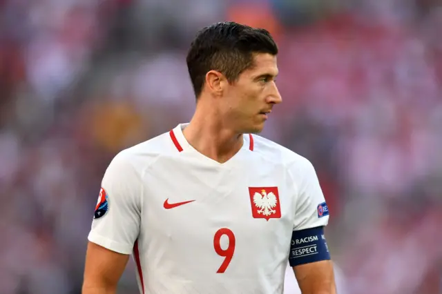 Robert Lewandowski of Poland reacts