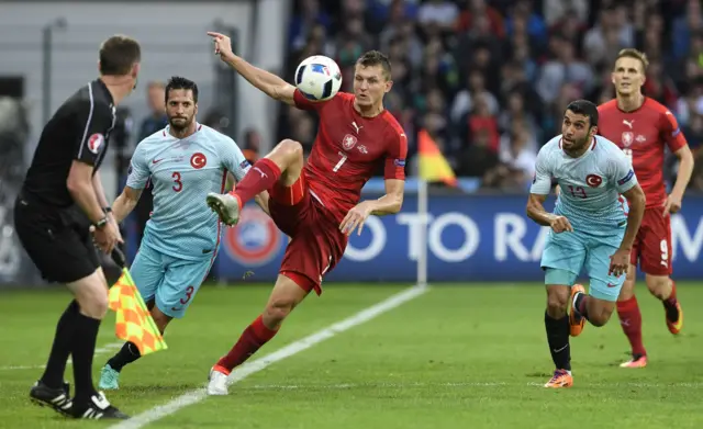 Tomas Necid controls the ball