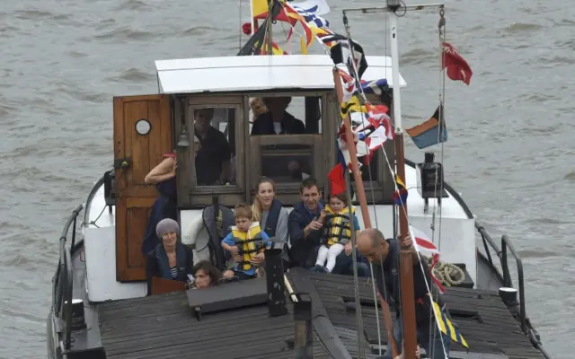 Jo Cox's husband and children on a boat