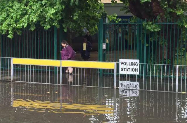 Women coming out of the polling station at Grange Primary School in Newham, east London