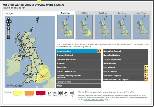 The Met Office weather warnings