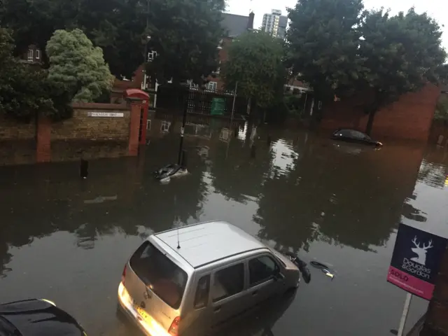 Cars under water in Battersea