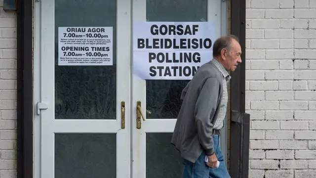 Voter leaving polling station in Merthyr Tydfil