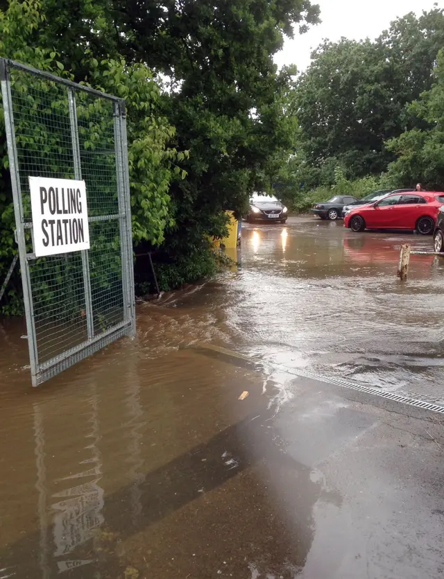 Flooded car park at polling station