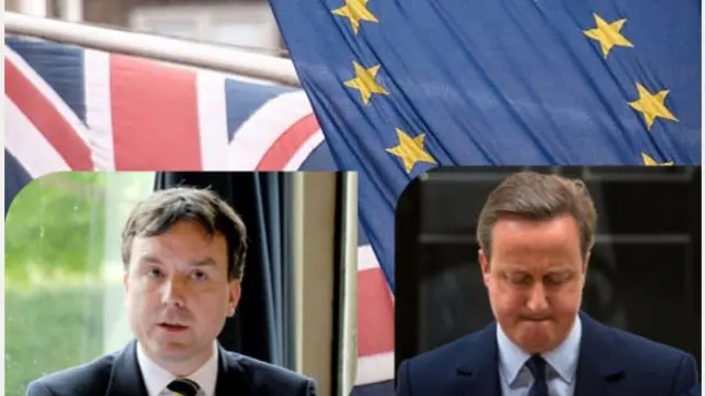 Andrew Griffiths (inset, left) and David Cameron in front of flags