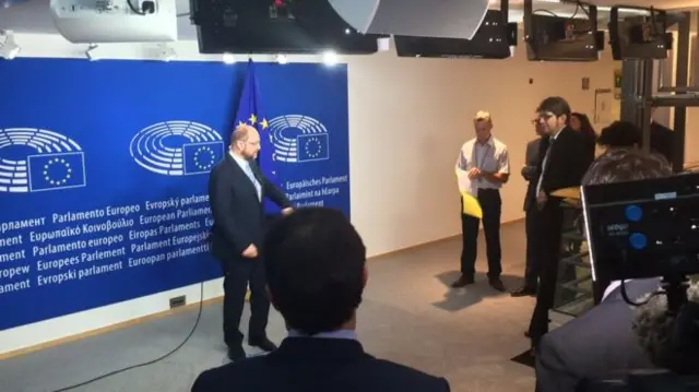 European Parliament President Martin Schulz speaks to reporters on 24 June