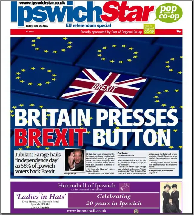 Front page of the Ipswich Star