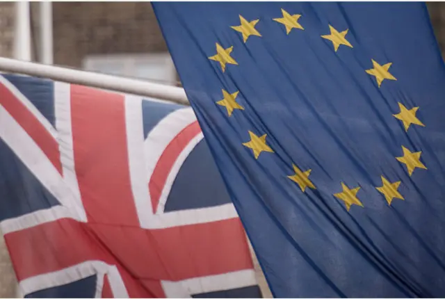 The Union flag and the EU flag