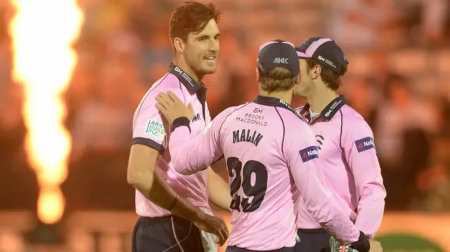 Steven Finn takes a wicket for Middlesex