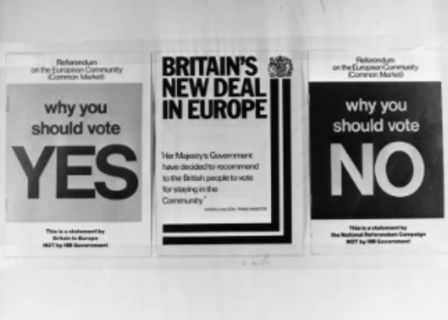 Voting leaflets for the 1975 common market vote
